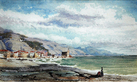 Menton (aquarelle de Carelli-fils, collection privée)