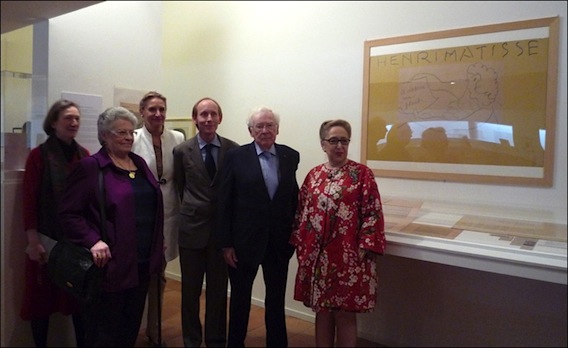 Nice Exposition Henri Matisse - Aimé Maeght, une correspondance pour une création au musée Matisse::Marie-Thérèse Pulvenis, Conservatrice du Musée Matisse (en blanc), Adrien et Isabelle Maeght (à droite). expo-matisse-maeght-lg