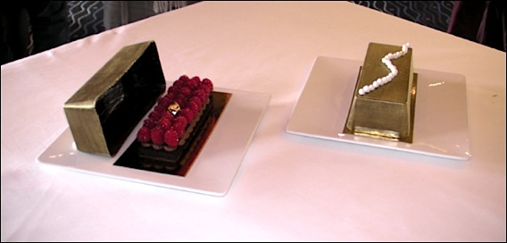 Monaco Fairmont Monte Carlo Trilogie Sonia Rykiel Noël Épiphanie Saint Valentin::Bûche lingot & perles Sonia Rykiel. fairmont-buche-2011-lg1