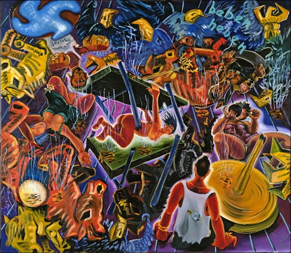 Fondation Maeght Exposition Jörg Immendorff Les théâtres de la peinture Saint Paul de Vence ::Jörg Immendorff<br />beben/heben<br />1983<br />Huile sur toile<br />285 x 330 cm<br />Photo: Friedrich Rosenstiel, Cologne<br />© Courtesy of Galerie Michael Werner Märkisch Wilmersdorf, Cologne & New York maeght-immendorff-lg2