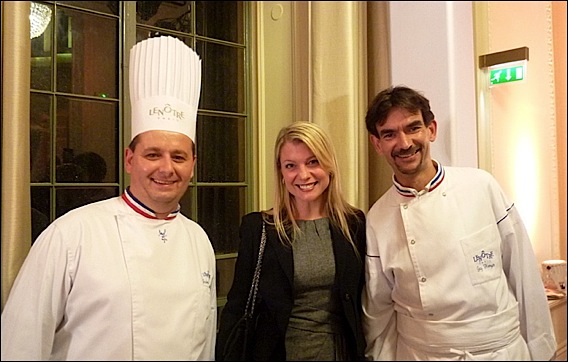 Inauguration de la Rotonde Lenôtre à Beaulieu sur Mer::Les chefs Lenôtre Fabrice Brunet et Guy Krenzer (directeur de la création) entourent Claire Verneil, candidate Masterchef 2011 rotonde-lenotre-inauguration-lg2